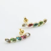 Swarovski Taşlı Renkli Gold Kaplama Çizgi Küpe thumbnail 2