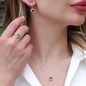 Kalp Pndr Model Yeşil Zirkon Taşlı Gümüş Set thumbnail 1