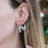 Anahtar Kilit Gold Kaplama Gümüş Küpe thumbnail 3