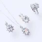 Zirkon Taşlı Elips Lotus Çiçeği Gümüş Set thumbnail 2