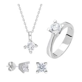 4 Tırnaklı Round Kesim Starlight Diamond Gümüş Takım thumbnail 1