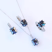 Tanzanit Taşlı Kare Lotus Çiçeği Gümüş Set thumbnail 2