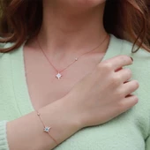 Kutup Yıldızı Figürlü Zirkon Taşlı Mine İşli Rose Gold Kaplama Gümüş Set thumbnail 1