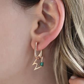 Yeşil Zirkon Taşlı Rose Gold Kaplama Şimşek Gümüş Küpe thumbnail 3