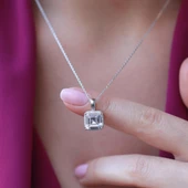 Zirkon Taş Çerçeveli Cushion Kesim Gümüş Set thumbnail 5