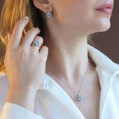 Lotus Çiçeği Aquamarin Taşlı Gümüş Set thumbnail 1