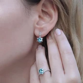 Lotus Çiçeği Aquamarin Taşlı Gümüş Set thumbnail 2