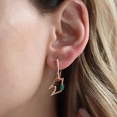 Yeşil Zirkon Taşlı Rose Gold Kaplama Şimşek Gümüş Küpe thumbnail 1