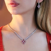 Kare Montür Ruby  Gümüş Set thumbnail 4