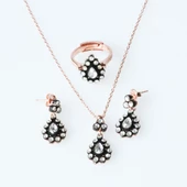 Elmas Montür Zirkon Taşlı Damla Model Rose Gold Kaplama Gümüş Set thumbnail 5