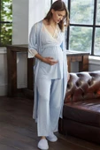 ANIL 9603  MAVİ Yeni Sezon Hamile Lohusa 3Lü Pijama Sabahlık Takım - 3