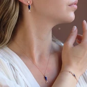 Mine İşli Lacivert Balık Model Zirkon Taşlı Rose Gold Kaplama Gümüş Set thumbnail 1