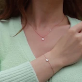 Yaprak Figürlü Zirkon Taşlı Mine İşli Rose Gold Kaplama Takım thumbnail 1