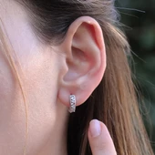 Çapraz Mini Baget Taşlı Gümüş Halka Küpe thumbnail 1