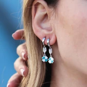 Yonca Modeli Renkli Mine İşli Gümüş Küpe thumbnail 1