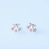 Mini Renkli Çiçek Fiyonk Modeli Rose Gold Kaplama Gümüş Küpe thumbnail 2