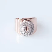 O Harfi Baget Taşlı Rose Gold Kaplama Gümüş Yüzük thumbnail 1