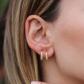 Bombeli Burgu Gold Kaplama Gümüş Halka Küpe thumbnail 1