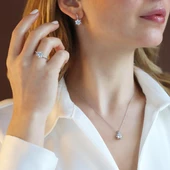 Lotus Çiçeği Zirkon Taşlı Gümüş Set thumbnail 1