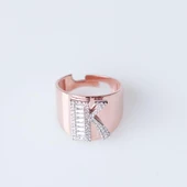 K Harfi Baget Taşlı Rose Gold Kaplama Gümüş Yüzük thumbnail 1