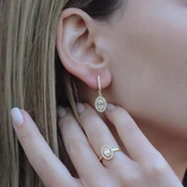 Baget Kesim Oval Montürlü Zirkon Taşlı Gold KaplamaGümüş Set thumbnail 2