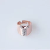 Y Harfi Baget Taşlı Rose Gold Kaplama Gümüş Yüzük thumbnail 1