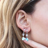 Yonca Modeli Renkli Mine İşli Gümüş Küpe thumbnail 3