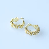 Zirkon Taşlı Daire Tffny Modeli Gold Kaplama Gümüş Işıltı Küpe thumbnail 5