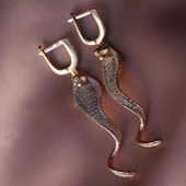 Yılan Rose Gold Kaplama Zirkon Taşlı Gümüş Küpe thumbnail 2