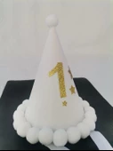 Beyaz Gold 1 Yaş Yazılı Simli Yaldızlı Beyaz Ponponlu Lastikli Özel Doğumgünü Partisi Şapka 1 Adet - 3