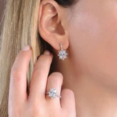 Zirkon Taşlı Elips Lotus Çiçeği Gümüş Set thumbnail 3