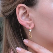 Kalp Modeli Gold Kaplama Zincir Halka Küpe thumbnail 2