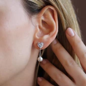 Kalp İnci Detaylı Sallantı Zarif Gümüş Küpe thumbnail 1