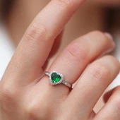 Kalp Pndr Model Yeşil Zirkon Taşlı Gümüş Set thumbnail 5