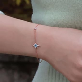 Kutup Yıldızı Figürlü Zirkon Taşlı Mine İşli Rose Gold Kaplama Gümüş Set thumbnail 3