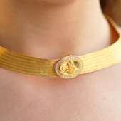 925 Ayar Gümüş Üzeri Gold Kaplama Osmanlı Tuğralı 7 Sıra Gümüş Trabzon Gerdanlık thumbnail 3