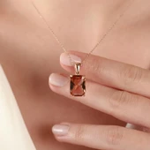 Zultanit Taşlı Emerald Kesim Rose Gold Kaplama Gümüş Set thumbnail 5