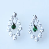 Yeşil Zirkon Taşlı Damla Işıltılı Gümüş Küpe thumbnail 4