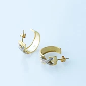 Zirkon Taşlı Çapraz Tffny Modeli Gold Kaplama Gümüş Küpe thumbnail 3