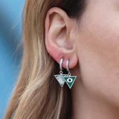 Üçgen Çift Taraflı Mineli Gümüş Küpe thumbnail 2