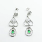 Kök Zümrüt Taşlı Damla Tasarım Gümüş Küpe thumbnail 4