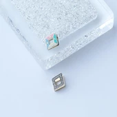 Karo Çift Taraflı Renkli Mine İşli Gümüş Küpe thumbnail 4