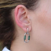 Yeşil Zirkon Taşlı Kilit Gümüş Küpe thumbnail 2