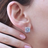 Zirkon Taş Çerçeveli Cushion Kesim Gümüş Set thumbnail 4