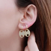 Düğme Modeli Zirkon Taşlı Gold Kaplama Gümüş Set thumbnail 5