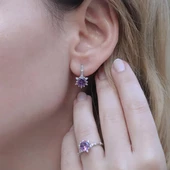 Lotus Çiçeği Ametist Taşlı Gümüş Set thumbnail 4