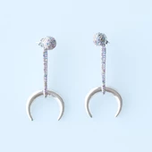 Renkli Zirkon Taşlı Hilal Gümüş Küpe thumbnail 4