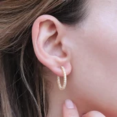 İç ve Dışı Zirkon Taşlı Gold Kaplama 2 cm Halka Gümüş Küpe thumbnail 1