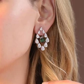 Yeşil Zirkon Taşlı Damla Işıltılı Gümüş Küpe thumbnail 1