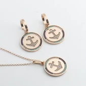 Apm Monaco Model Deniz Çapası Renkli Zirkon Taşlı Rose Gold Kaplama Gümüş Set thumbnail 2